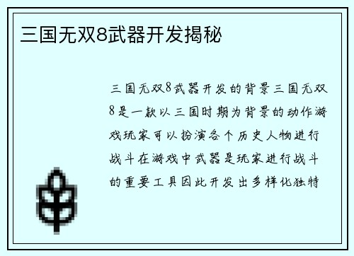 三国无双8武器开发揭秘